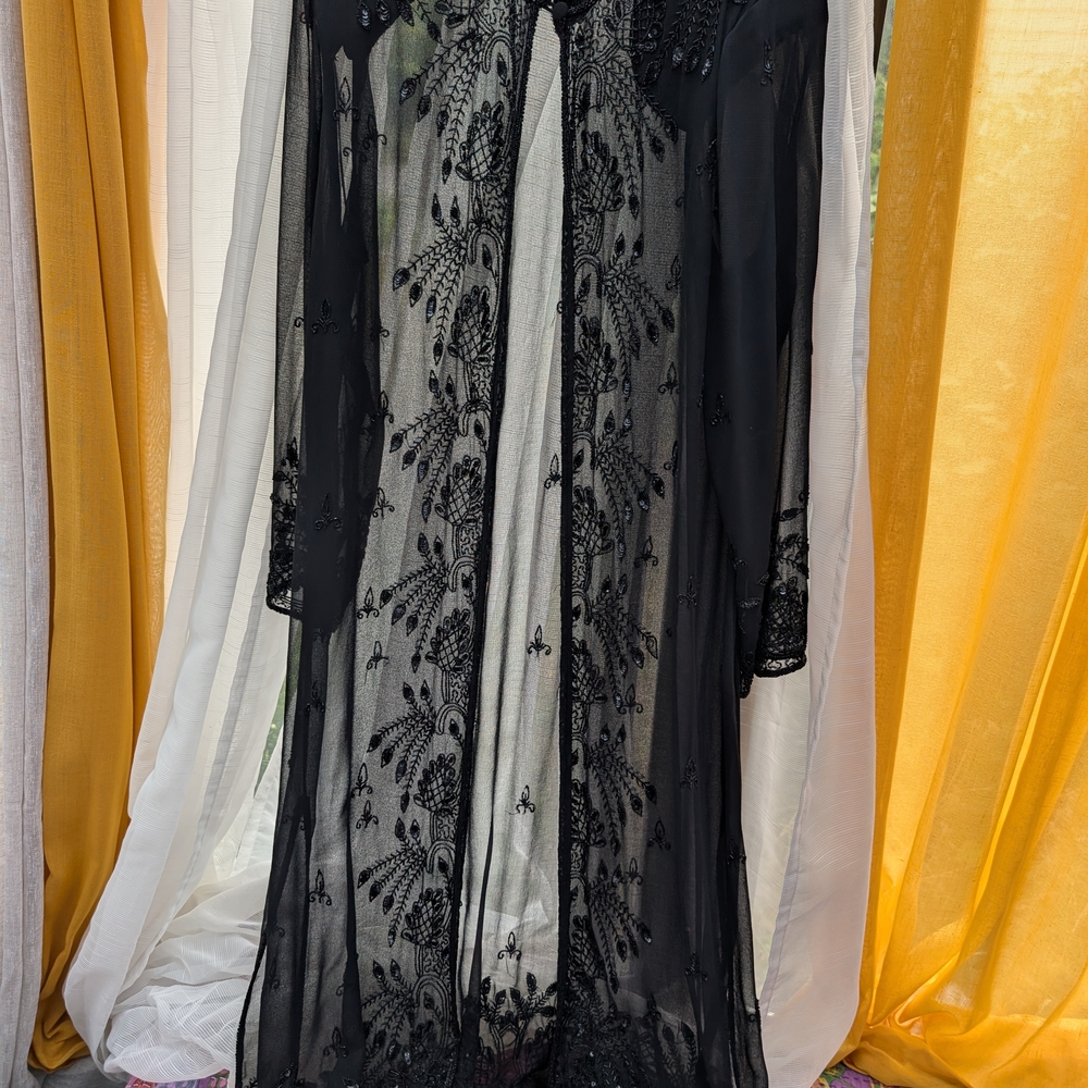 Vintage Beaded Black Duster